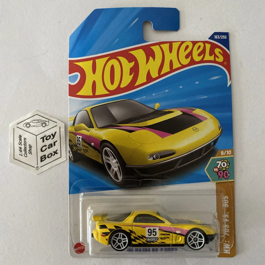 2025 HOT WHEELS #163 - ‘95 Mazda RX-7 Drift (Yellow #9 70s Vs 90s Long Card) A80