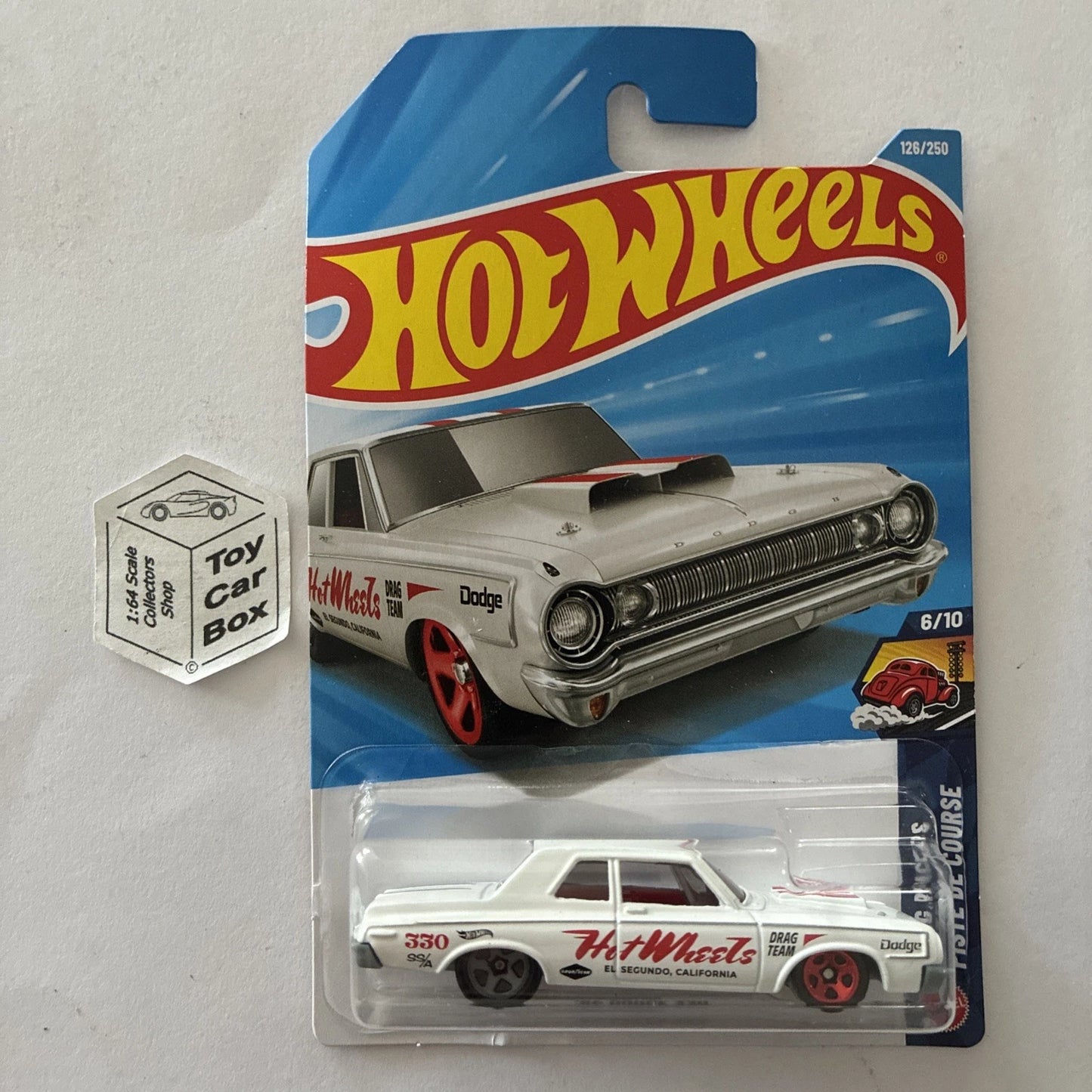 2026 HOT WHEELS #126 - ‘64 Dodge 330 (White #6 Drag Racers - Long Card) B00