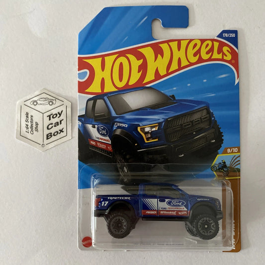 2025 HOT WHEELS #178 - ‘17 Ford F-150 Raptor (Blue #9 HW Dirt - Long Card) A80