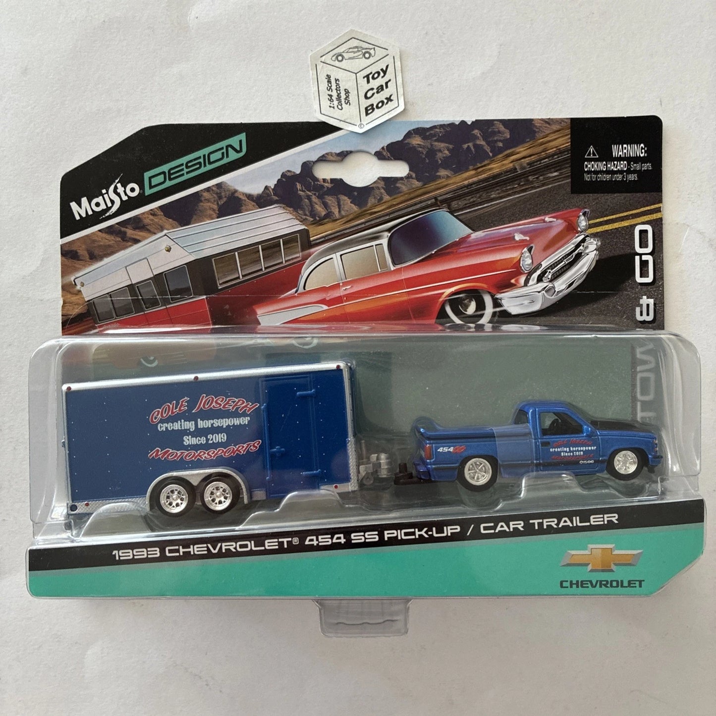 MAISTO 1/64 Tow & Go - 1993 Chevy 454 SS Pickup & Car Trailer (Cole Joseph) R98g