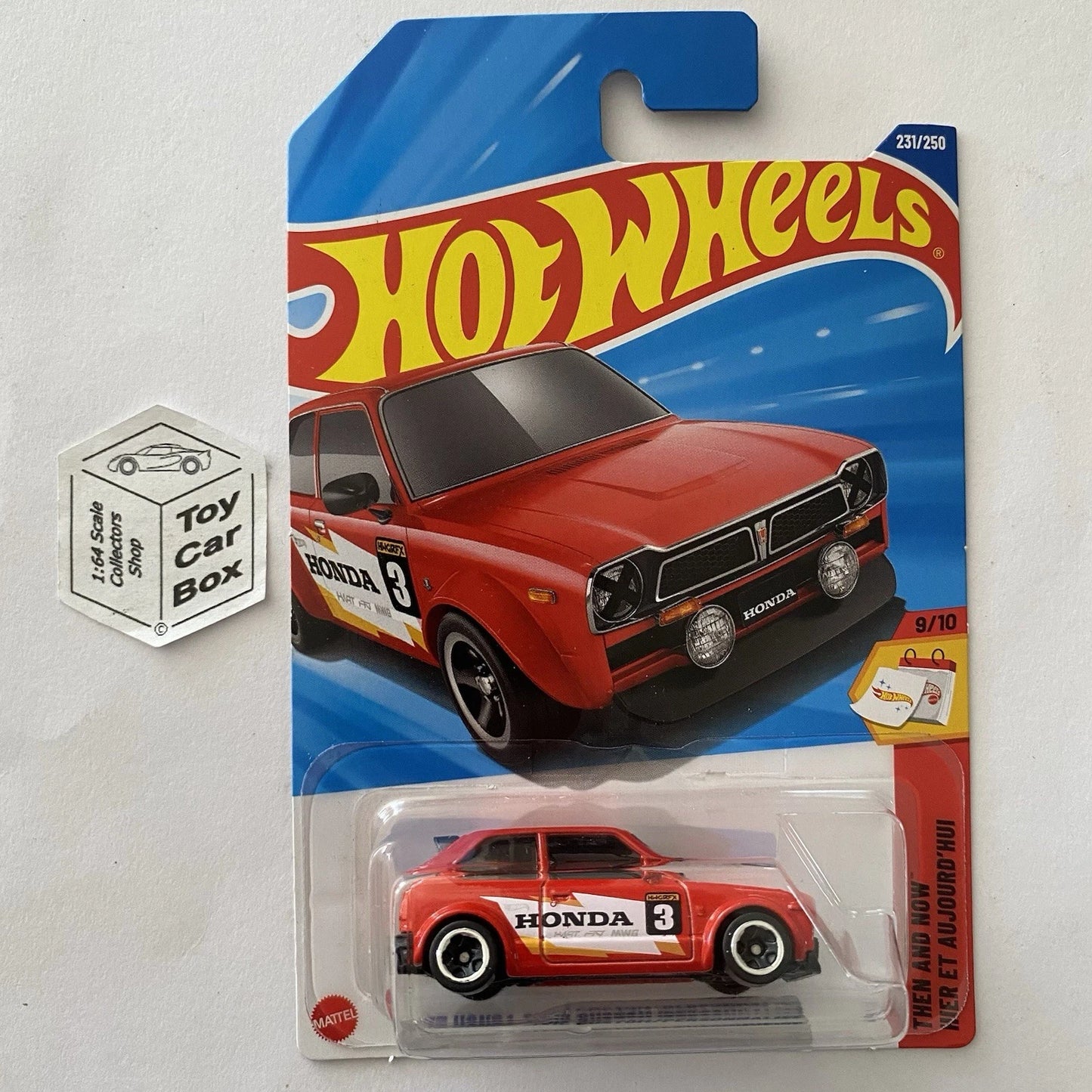 2025 HOT WHEELS #231 - ‘73 Honda Civic Custom (Red #9 Then & Now - Long Card) A80