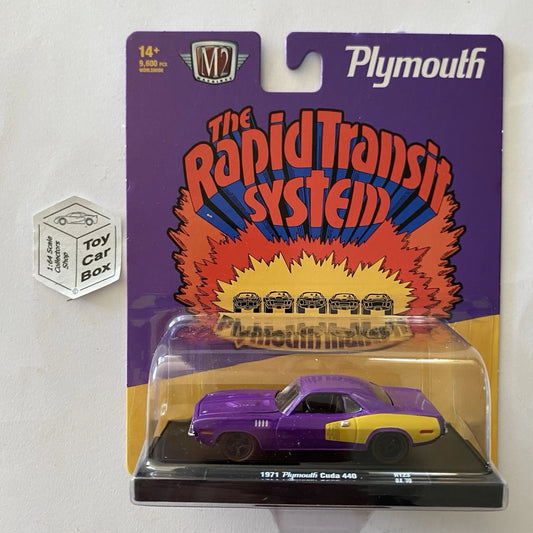 M2 MACHINES - 1972 Plymouth Cuda 440 (Purple - Auto-Drivers R123 - 1:64) L92g