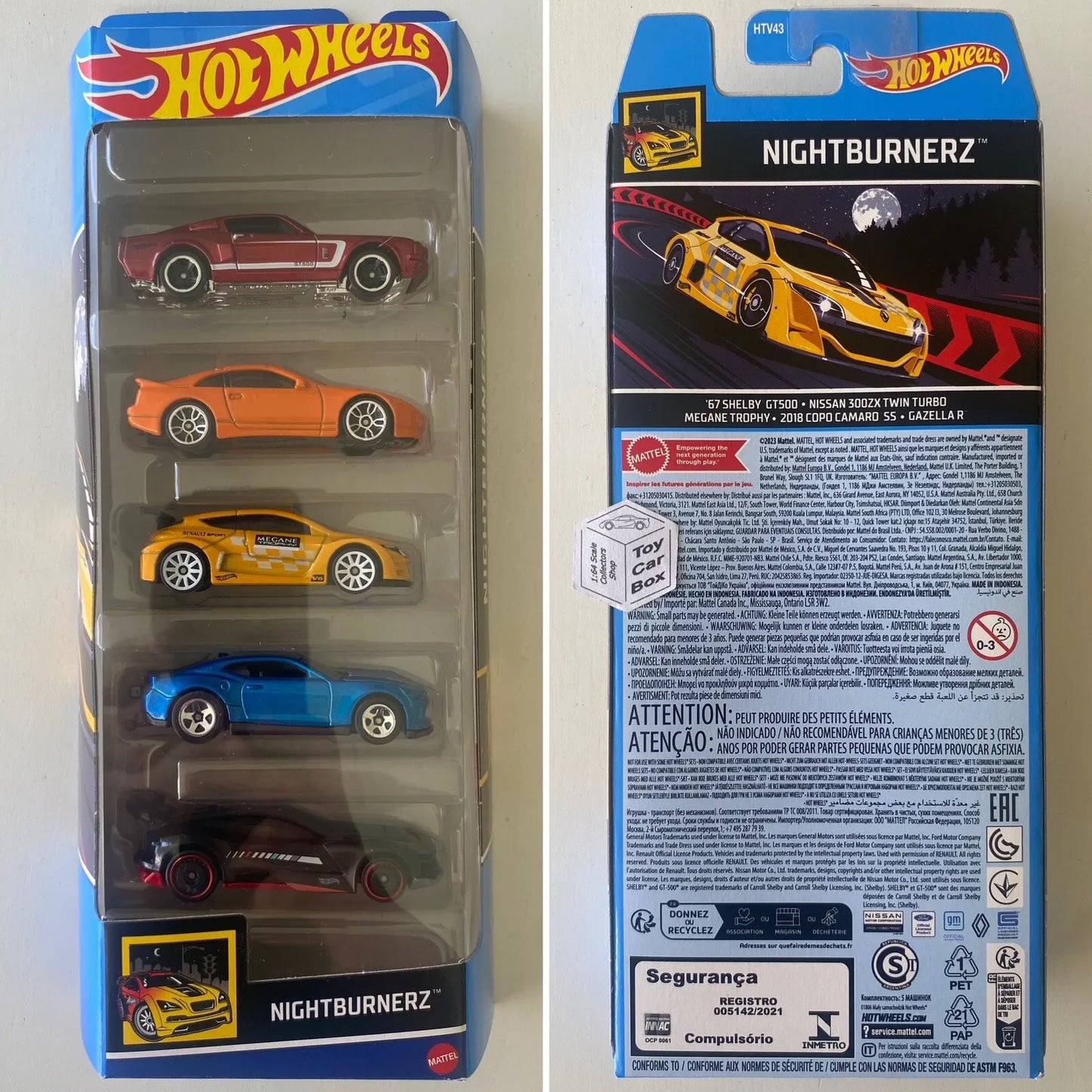 2024 HOT WHEELS Nightburnerz 5 Pack (Inc. Shelby, 300ZX, Megane & Camaro) F48