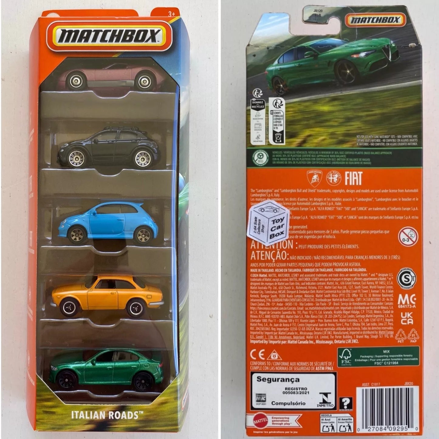 2025 MATCHBOX Italian Roads 5 Pack (Inc Alfa Guilia, Fiat 500 & Miura P400S) L75