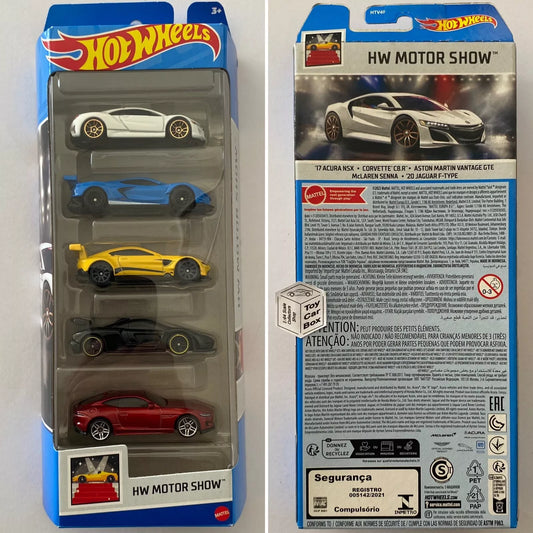 2024 HOT WHEELS Motor Show 5 Pack (Inc NSX, Corvette, Aston, Senna & F-Type) H10