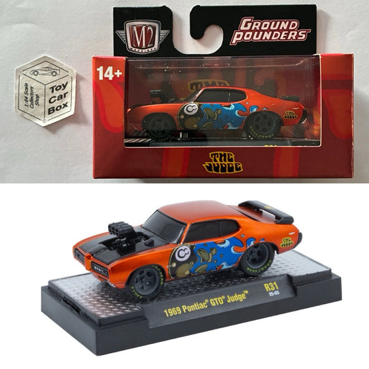 M2 MACHINES - 1969 Pontiac GTO Judge (Metallic Orange- Ground Pounders R31) L92g