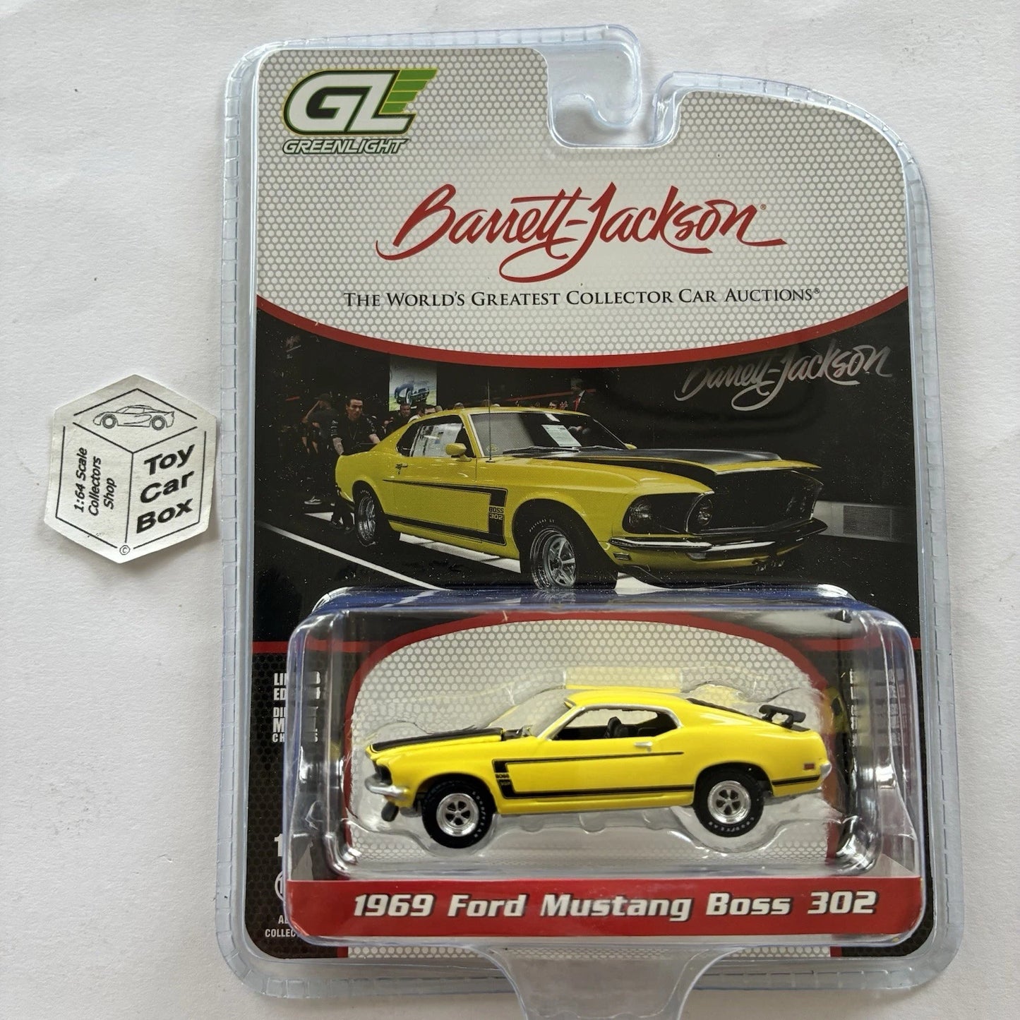 GREENLIGHT - 1969 Ford Mustang Boss 302 (Yellow - Barrett Jackson S 15) J45g