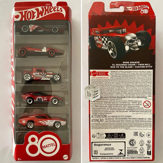 2025 HOT WHEELS Mattel 80th Anniversary 5 Pack (Inc Twin Mill, Bone Shaker) R77g