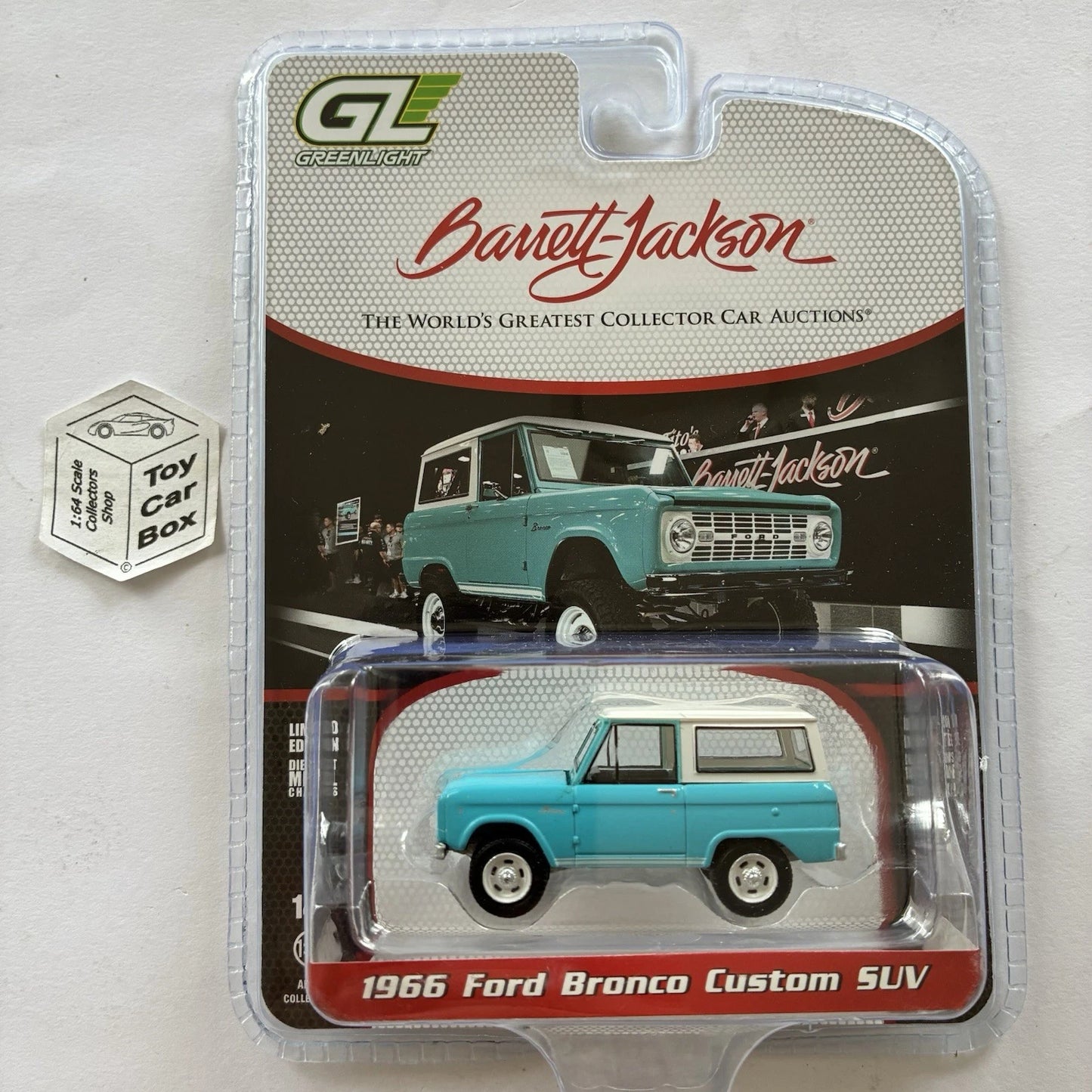 GREENLIGHT - 1966 Ford Bronco Custom (Blue - Barrett Jackson Series 15) J45g