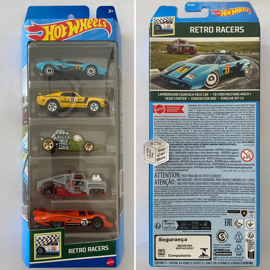 2024 HOT WHEELS Retro Racers 5 Pack (Inc. Countach, 917LH & Mustang Mach 1) H10