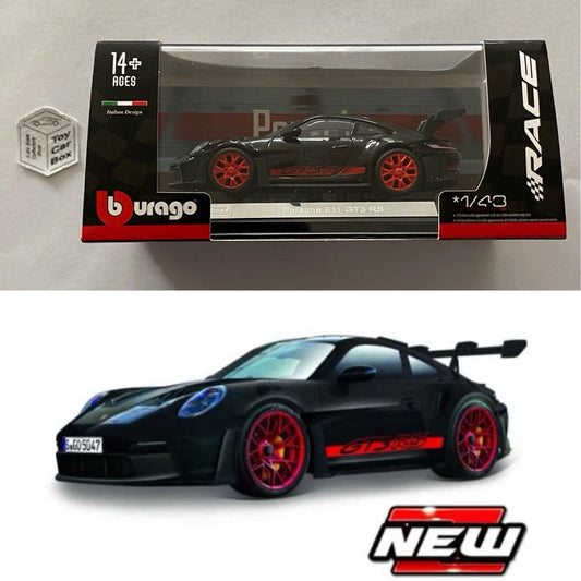 BBURAGO Race 1/43 - Porsche 911 GT3 RS (Black - Acrylic Display Case) H66g