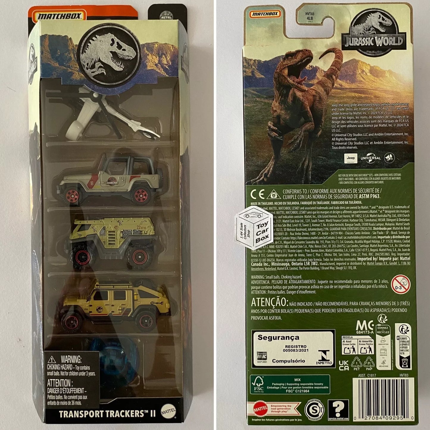 2024 MATCHBOX Jurassic Park Transport 5 Pack (Inc Jeep Wrangler & Gladiator) L75