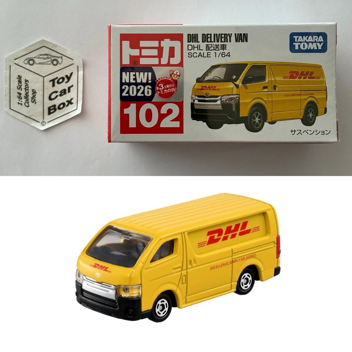 TOMICA Regular #102 - Toyota Hiace (DHL Delivery Van - 1/64 Scale - Boxed) E00