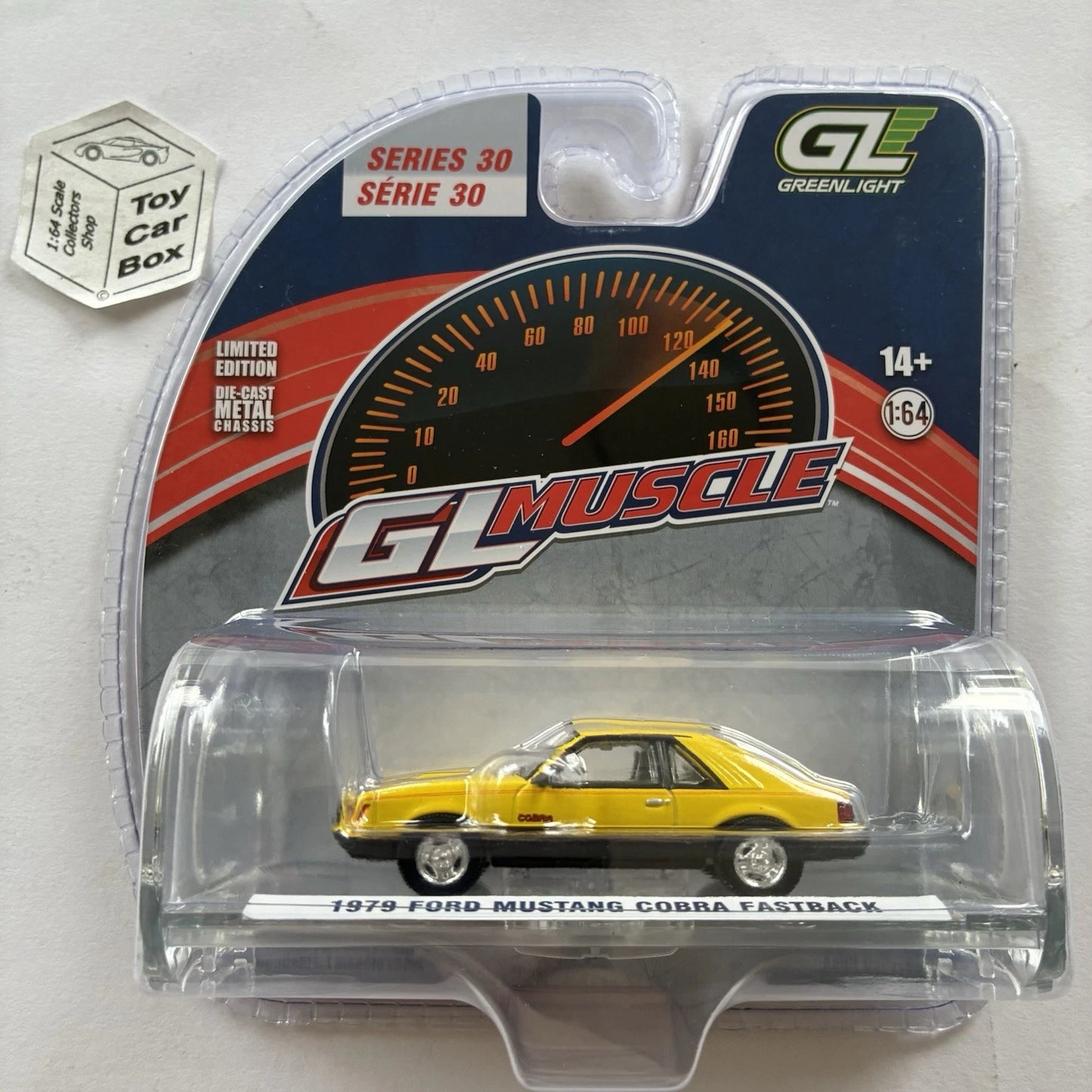GREENLIGHT - 1979 Ford Mustang Cobra Fastback (Yellow- GL Muscle Series 30) J45g