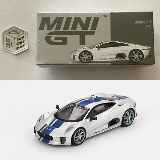 Mini GT #960 - Jaguar C-X75 Prototype (Silver & Blue Stripes - 1/64 Scale) L75g