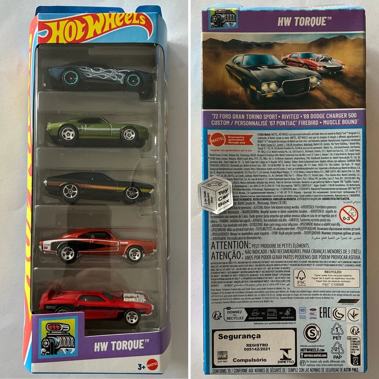 2026 HOT WHEELS 5 Pack - HW Torque (67 Firebird, Gran Torini & 69 Charger) G78