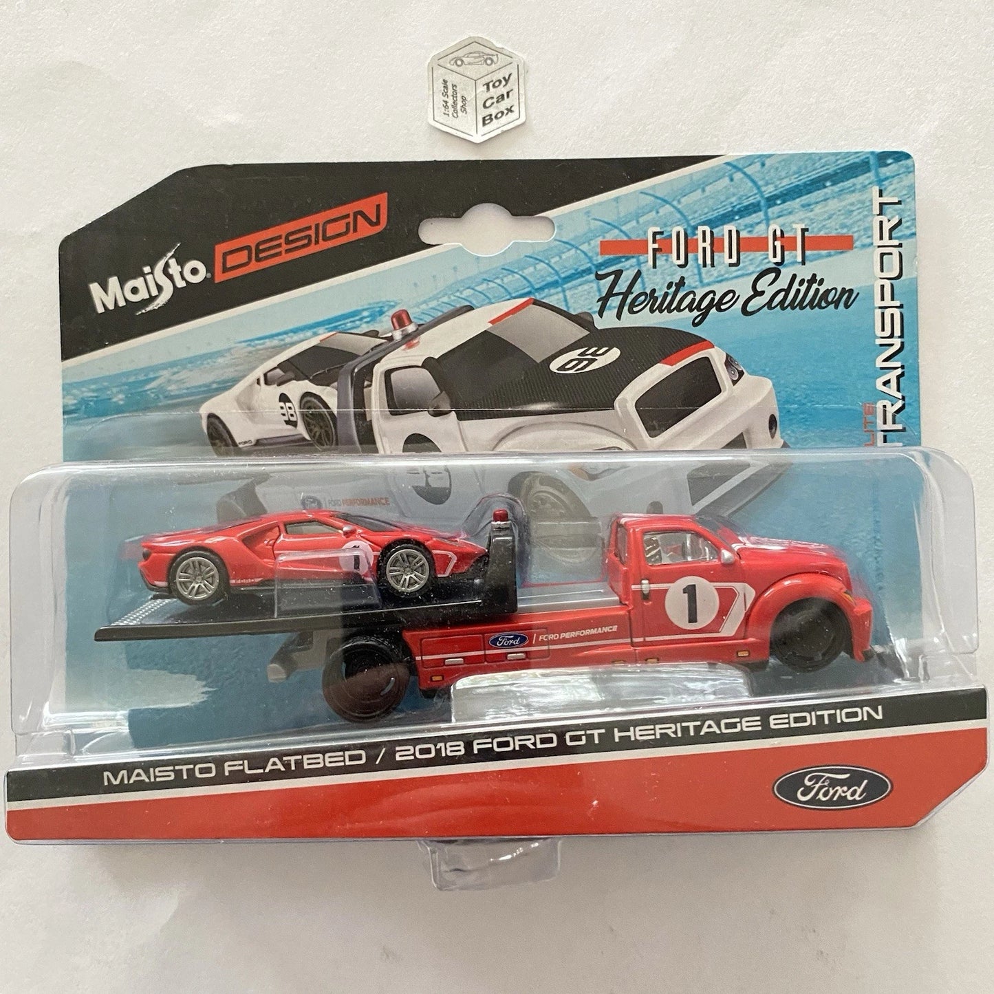 MAISTO 1/64 Transport - ‘18 Ford GT Heritage Edition & Maisto Flatbed (Red) R55g
