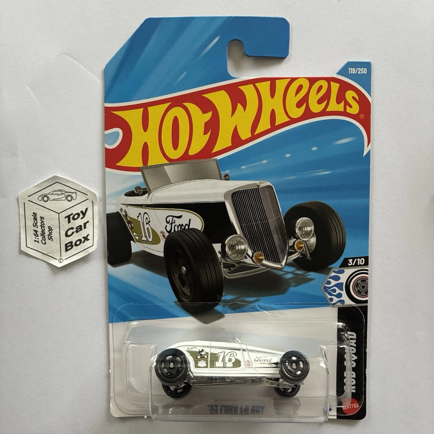2026 HOT WHEELS #119 - ‘33 Ford Lo Boy (White #3 Rod Squad - Long Card) A44