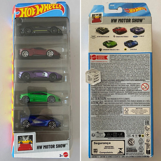 2025 HOT WHEELS 5 Pack - HW Motor Show (Ferrari, Vulcan, Ford, Lotus & Lambo) H1