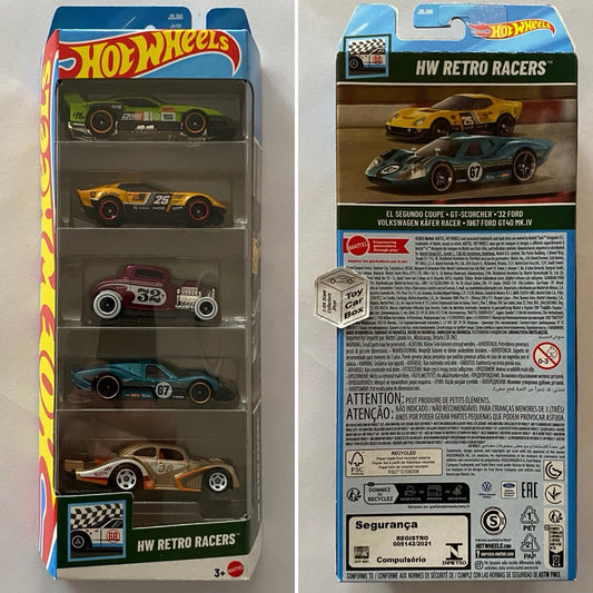 2025 HOT WHEELS 5 Pack - Retro Racers (Ford GT40, ‘32 Ford & VW Kafer Racer) H10
