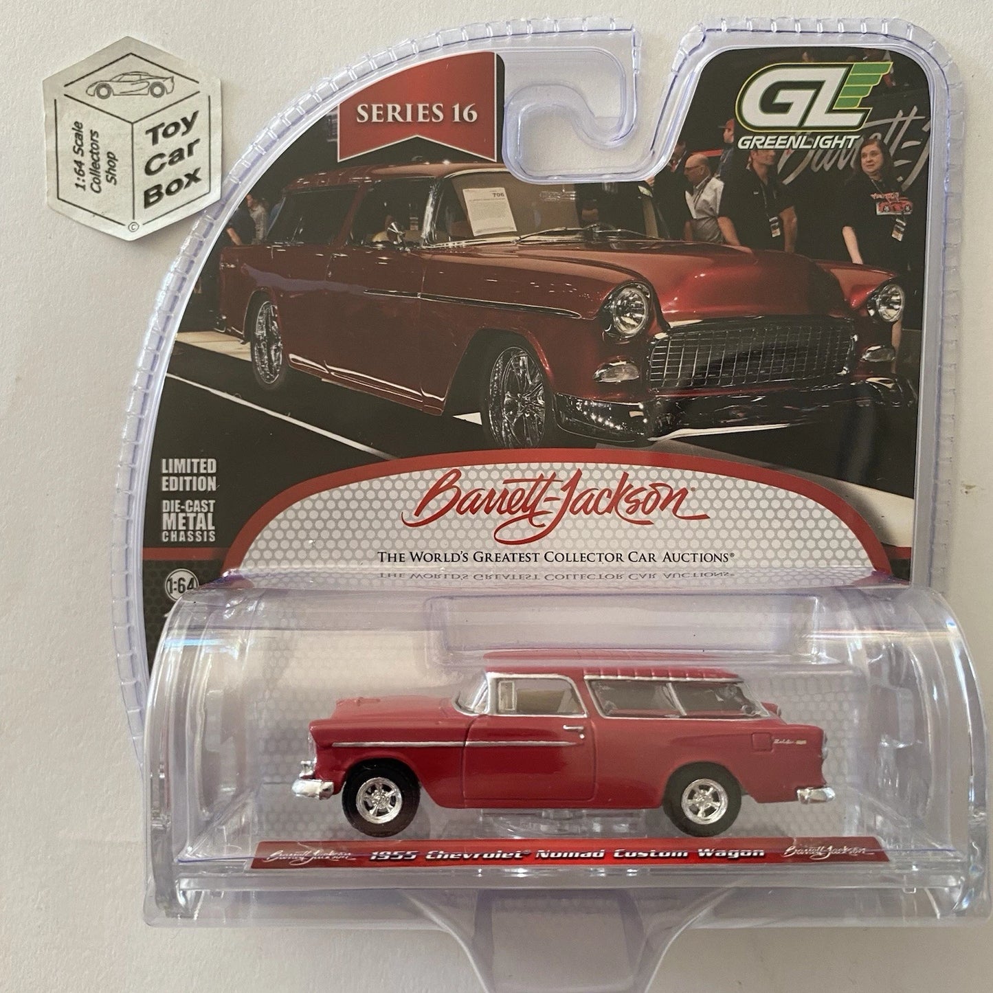GREENLIGHT - 1955 Chevy Nomad Custom Wagon (Red- Barrett Jackson Series 16) J38g