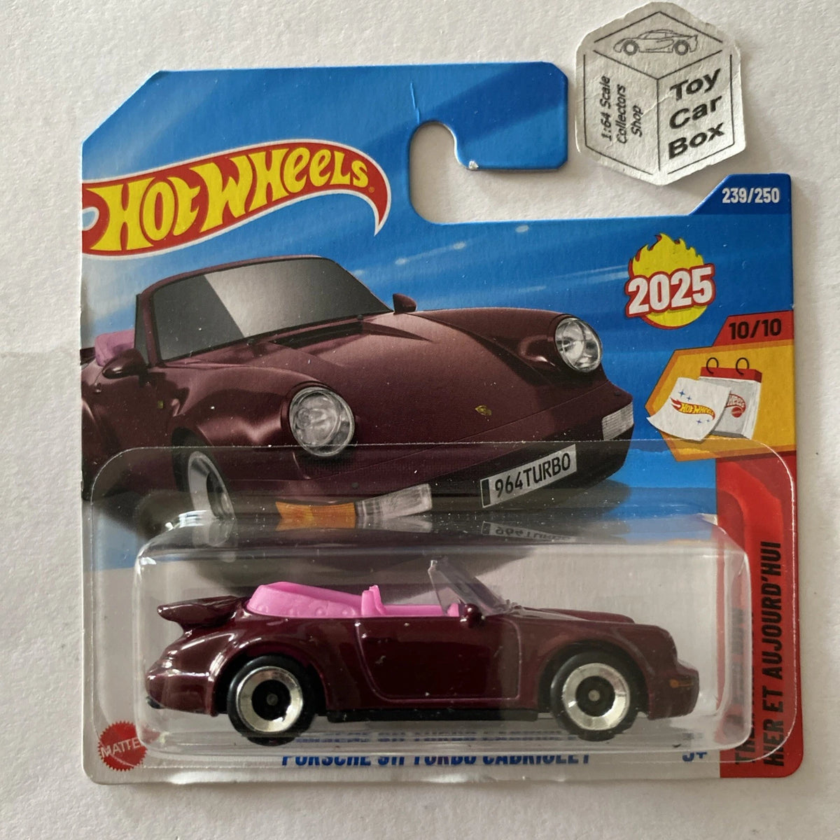 2025 HOT WHEELS #239 - Porsche 911 Turbo Cabriolet (Maroon - Short Card) C00