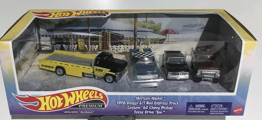 2022 HOT WHEELS Pick Up Truck Set Horizon Hauler (78 Dodge, 62 Chevy, Texas Drive Em & Hauler)