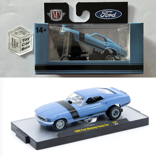 M2 MACHINES - 1969 Ford Mustang Funny Car (Blue - Auto Thentics R101 -1:64) L92g