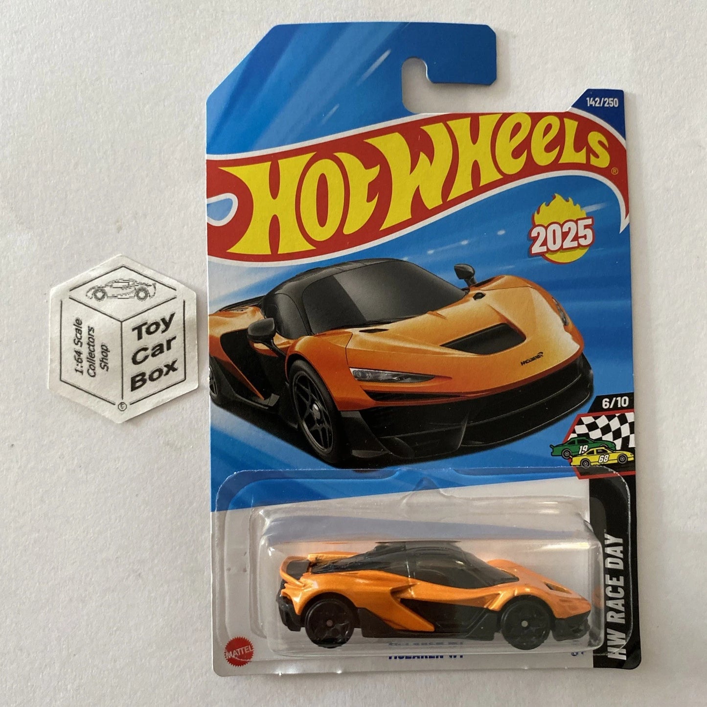 2025 HOT WHEELS #142 - Mclaren W1 (Orange #6 HW Race Day - Long Card) A60