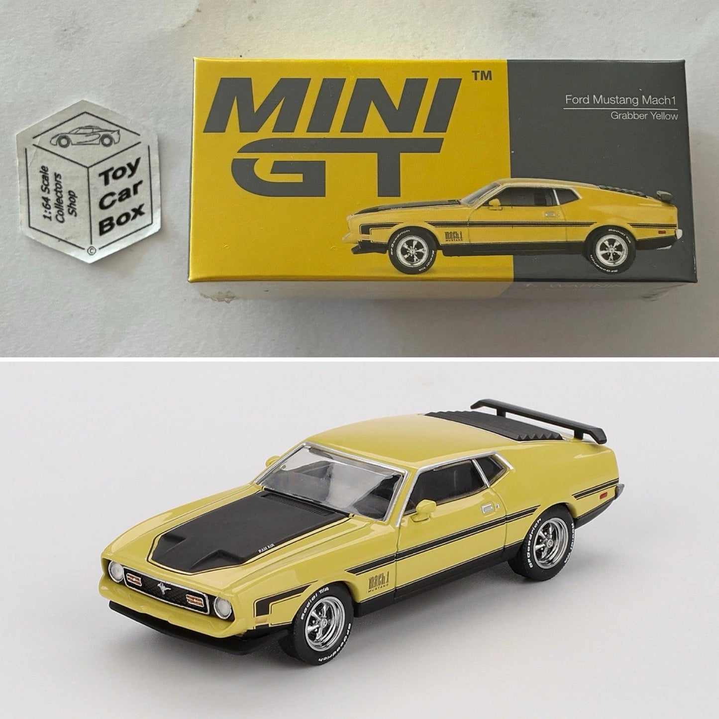 Mini GT #1139 - Ford Mustang Mach 1 (Grabber Yellow - 1/64 Scale - Boxed) N50g