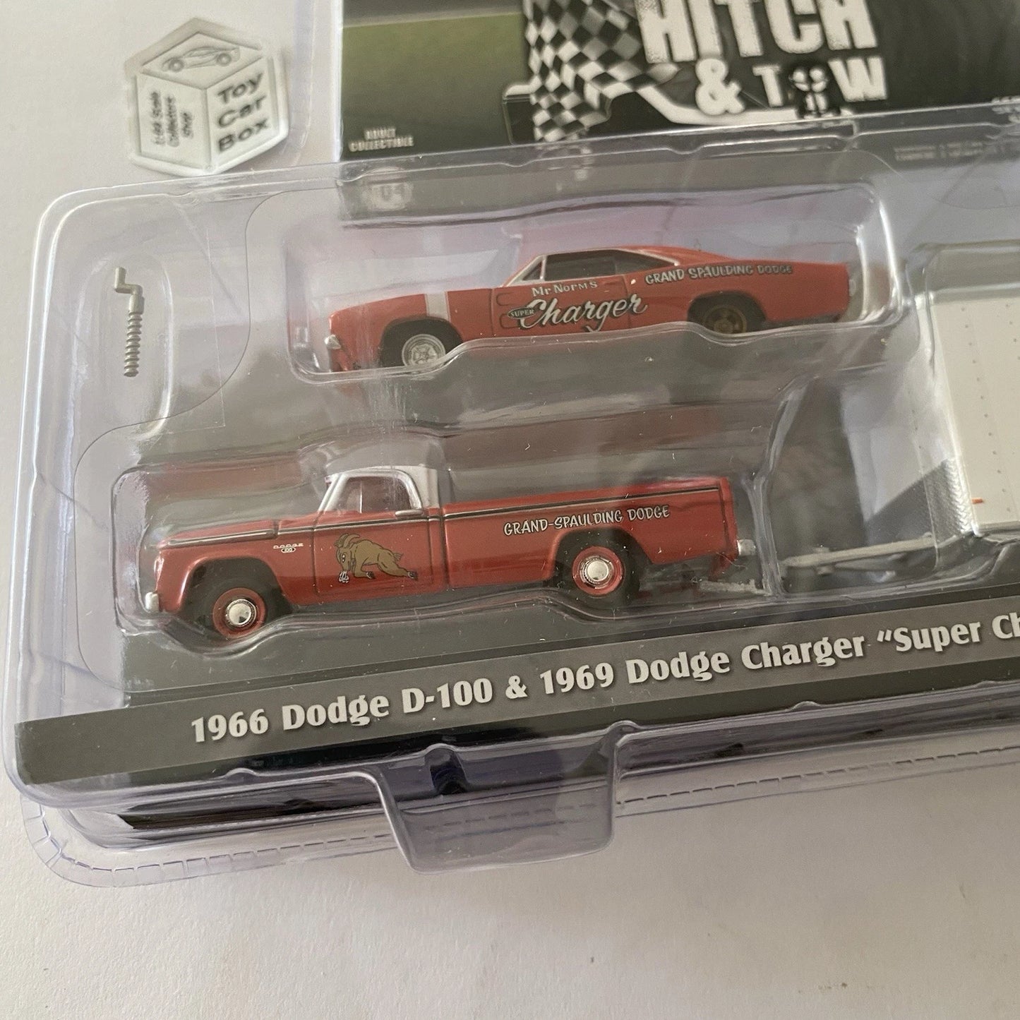 GREENLIGHT - ‘66 Dodge D100, Super Charger & Trailer (Racing Hitch & Tow) BD82g