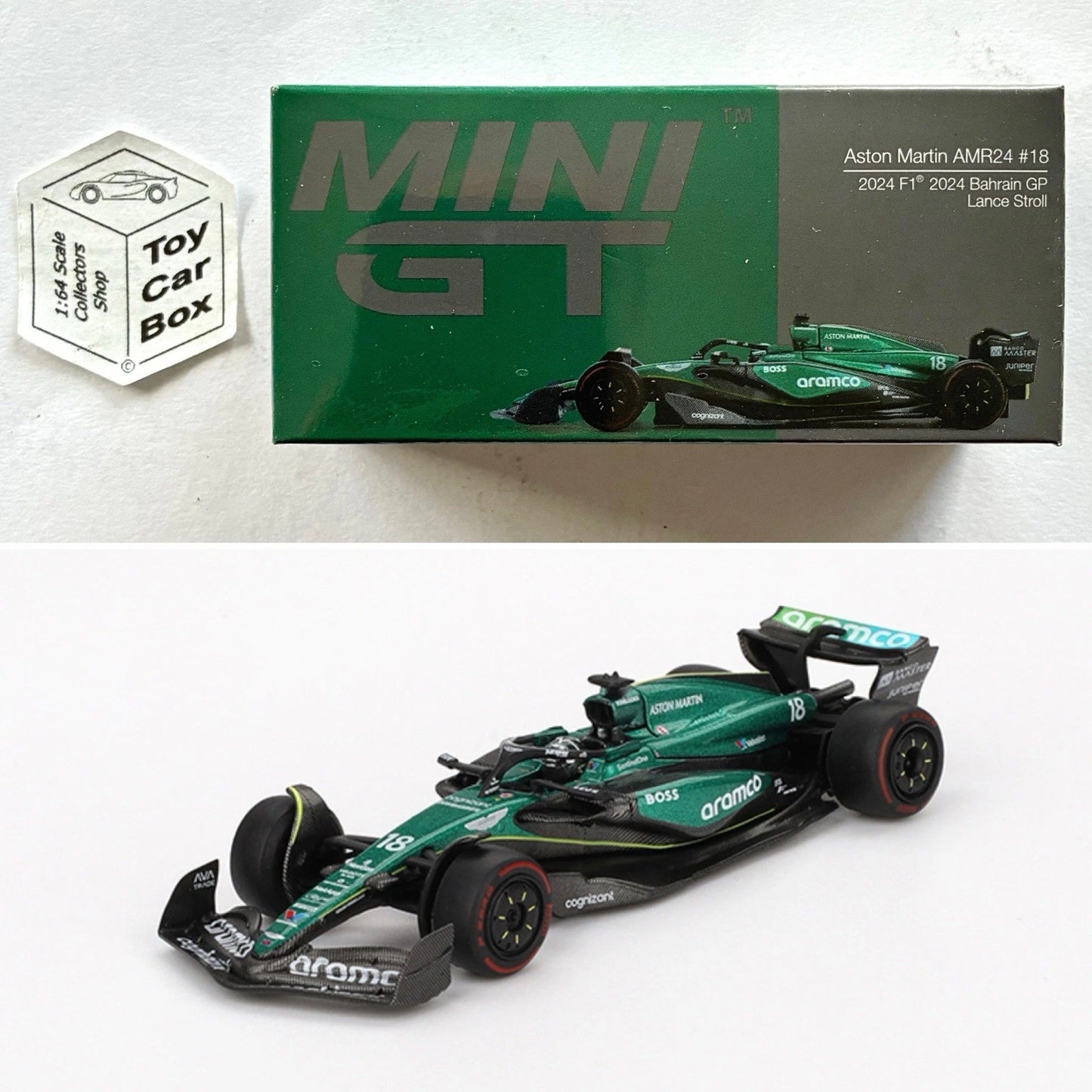 Mini GT #1001 - Aston Martin AMR24 #18 (F1 Lance Stroll Bahrain GP 2024) Tg