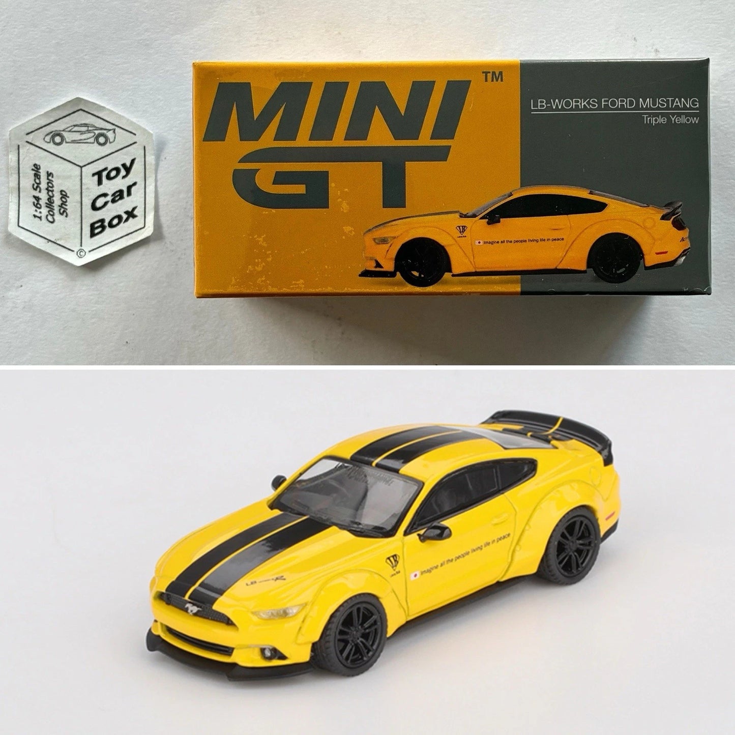 Mini GT #1077 - LB-Works Ford Mustang - RHD (Triple Yellow - 1/64 - Boxed) N50g
