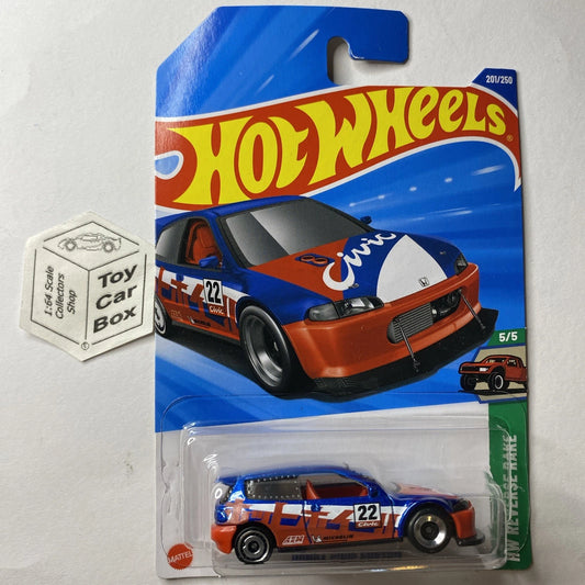 2025 HOT WHEELS #201 Honda Civic Custom (Blue #5 Reverse Rake - Long Card) A44