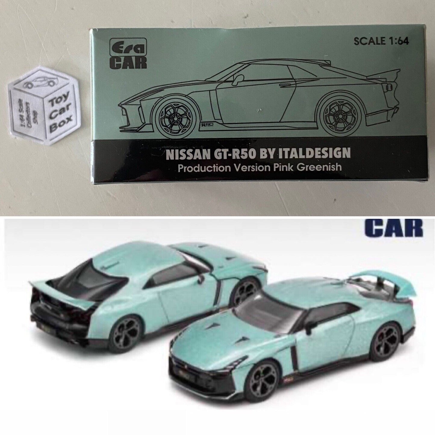 ERA CAR - Nissan GT-R50 By Italdesign (1:64 Scale - Pink Greenish - Boxed) J63g