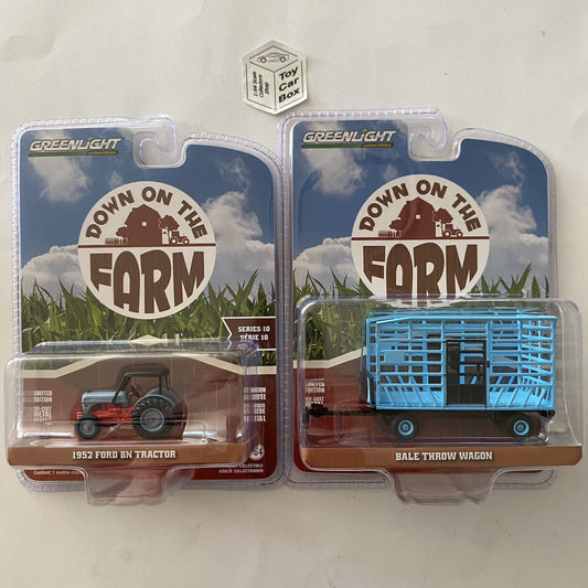 GREENLIGHT - 1952 Ford 8N Tractor & Bale Throw Wagon (Down On The Farm S10) T90g