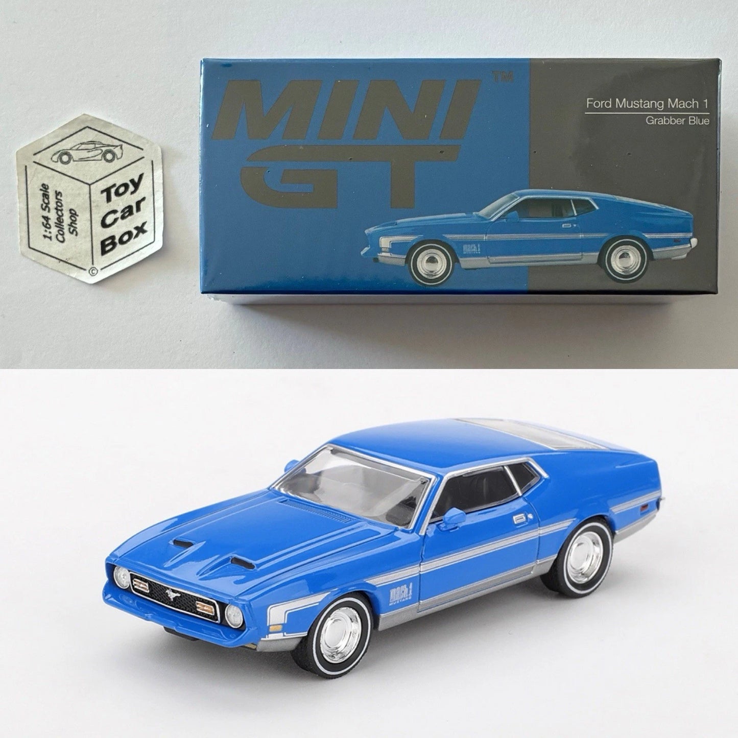 MINI GT #1138 - Ford Mustang Mach 1 (Grabber Blue - 1/64 - Boxed) N50g