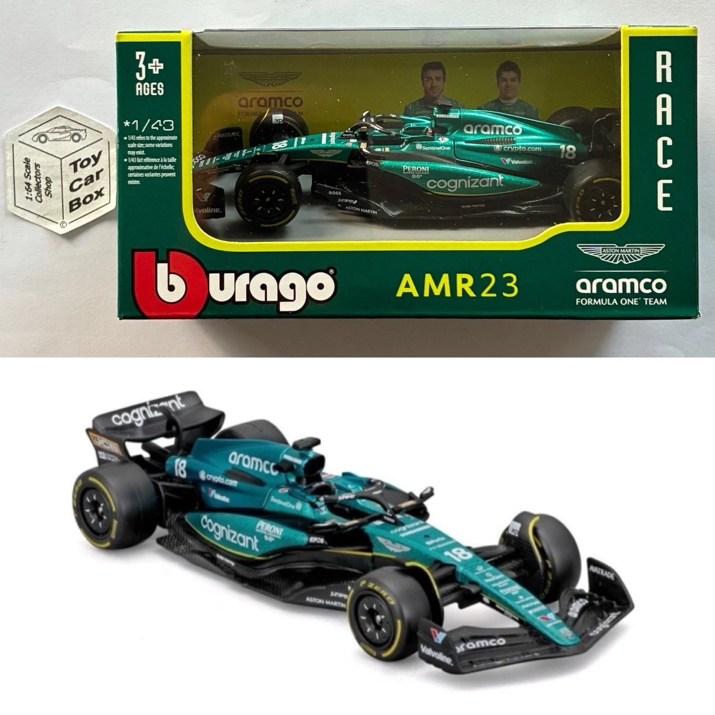 BBURAGO 1/43 - Aston Martin AMR23 Formula 1 (F1 #18 Lance Stroll - Boxed) E28g