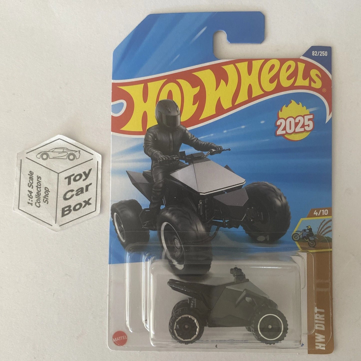 2025 HOT WHEELS #82 - Tesla Cyberquad (#4 HW Dirt - Long Card) B00