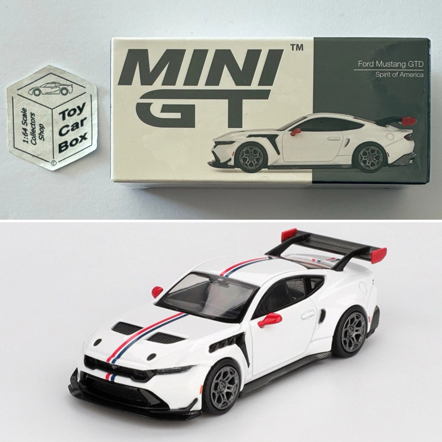 MINI GT #1097 - Ford Mustang GTD (Spirit Of America - White - 1/64 - Boxed) N50g