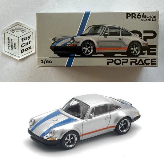 POP RACE - Singer 964 / Porsche 911 (1:64 Scale - Silver - #PR64-188) Q84g