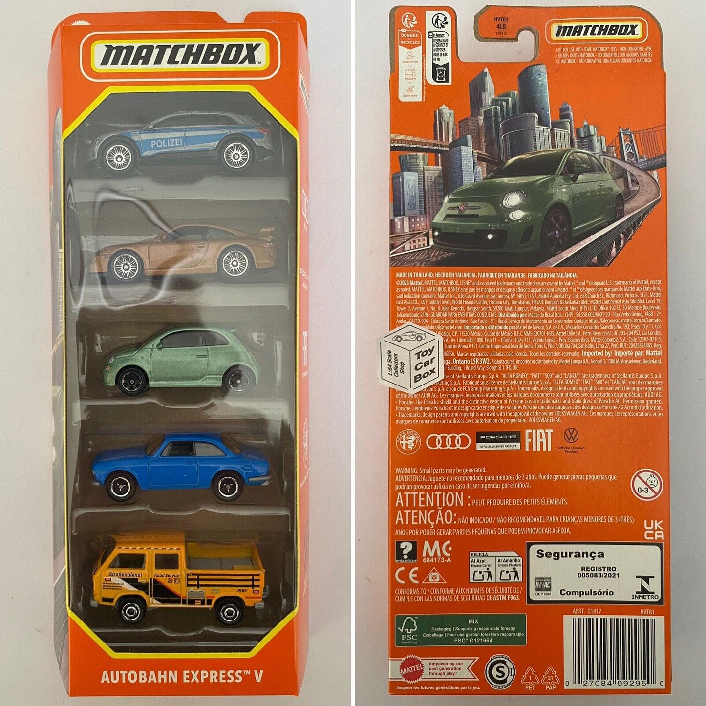 2024 MATCHBOX Autobahn Express V 5 Pack (Audi, 911 GT3, Fiat, Alfa & VW T3) M60