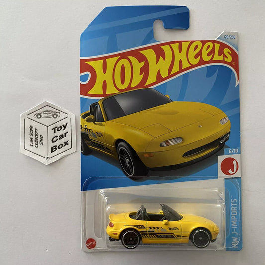 2024 HOT WHEELS #120 - ‘91 Mazda MX5 Miata (Yellow #6 J-Imports - Long Card) A80