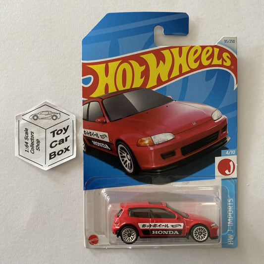 2024 HOT WHEELS #95 - ‘92 Honda Civic EG (Red #4 J-Imports - Long Card) B00