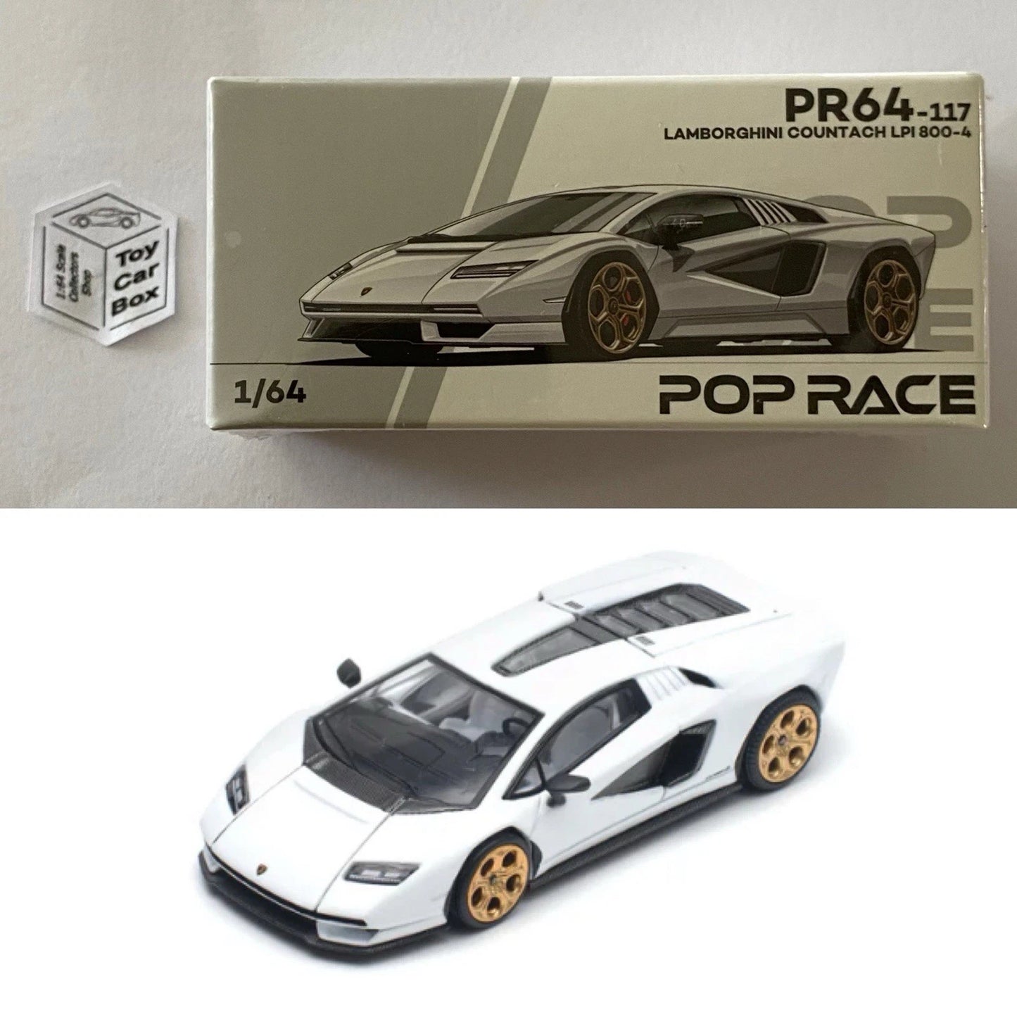 POP RACE - Lamborghini Countach LPI 800-4 (1:64 Scale - White #PR64-117) Q84g