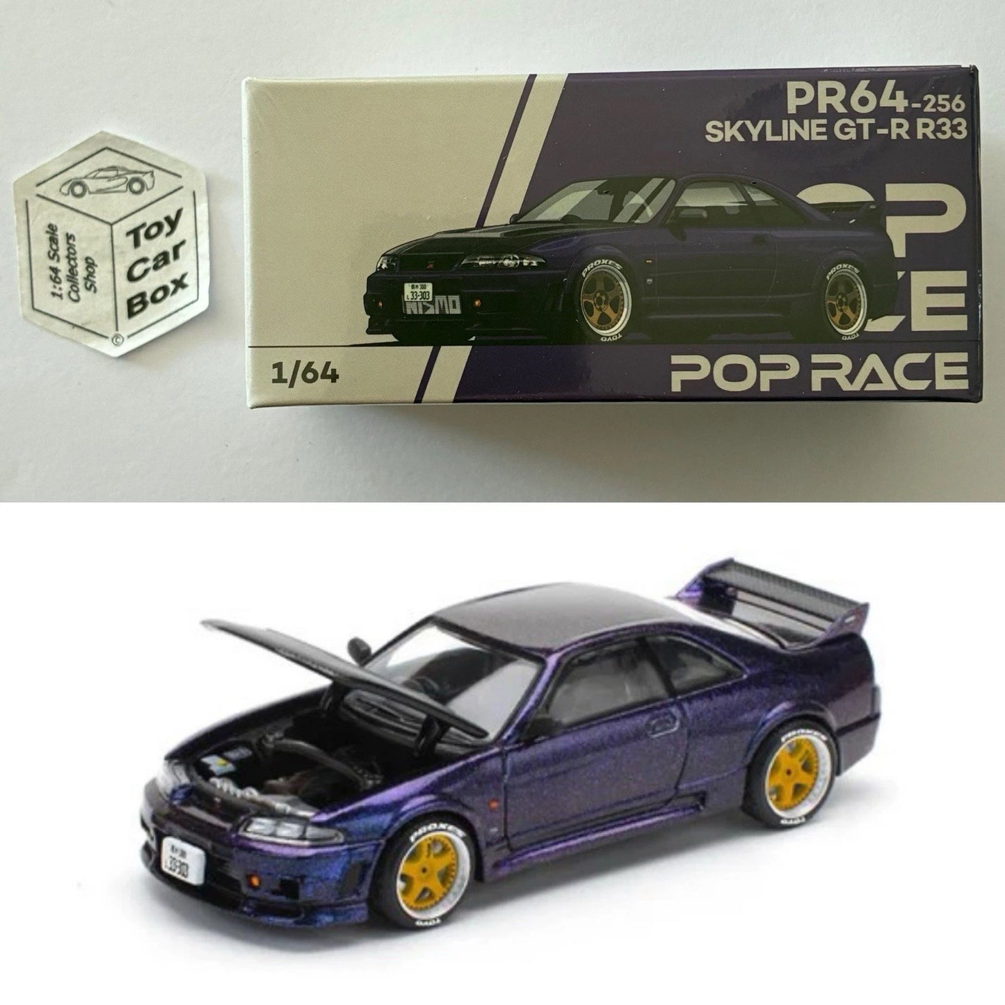 POP RACE - Nissan Skyline GT-R R33 (1:64 Midnight Purple #PR64-256) Q85g