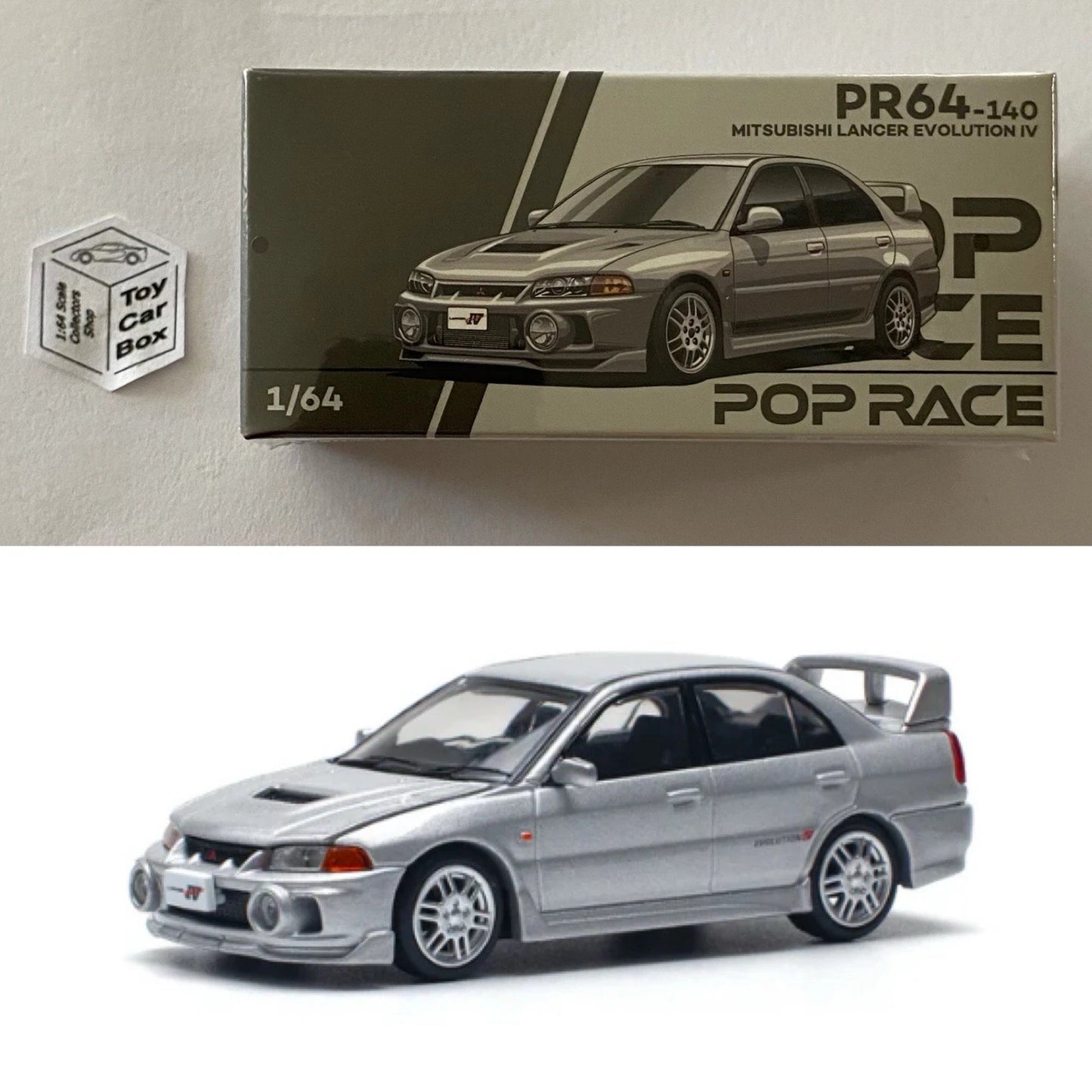 POP RACE - Mitsubishi Lancer Evolution IV (1:64 Scale - Grey #PR64-140) Q84g