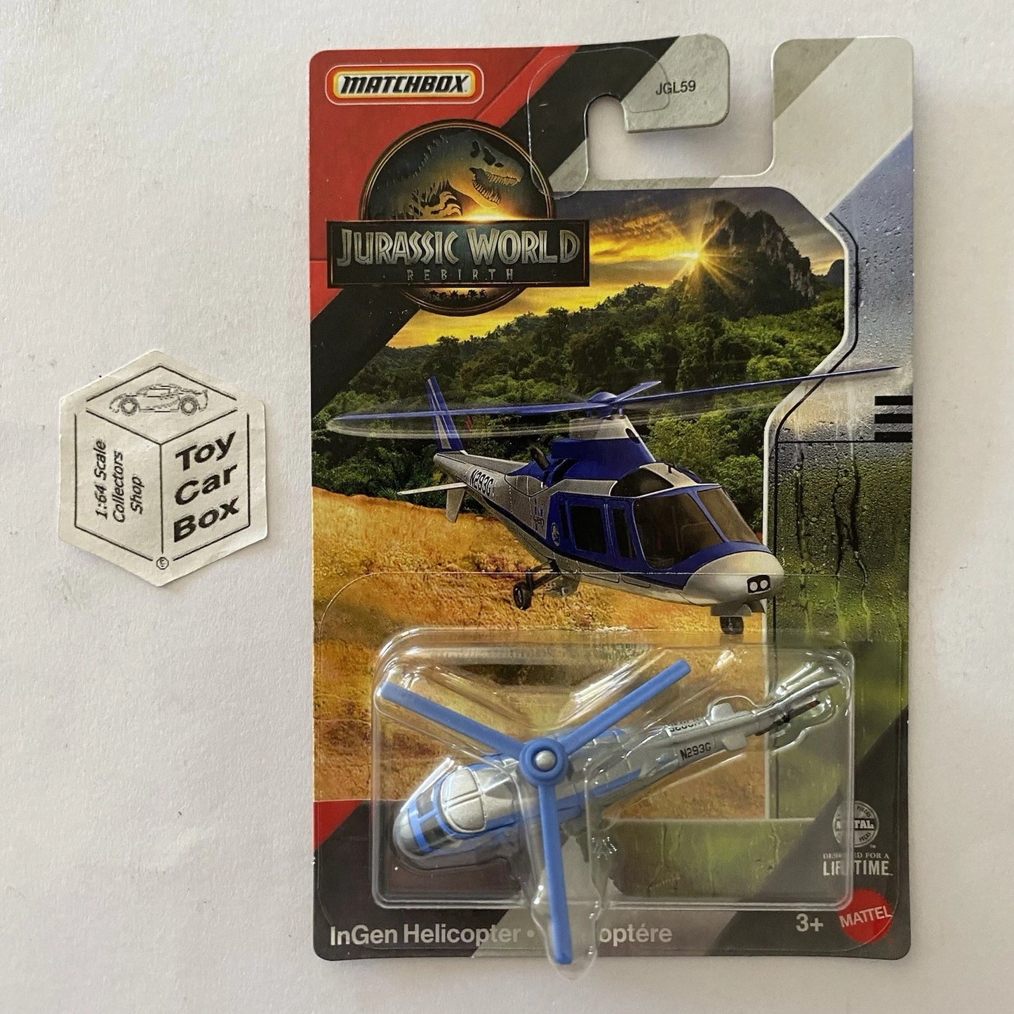 2025 MATCHBOX Jurassic World Rebirth - InGen Helicopter (Silver & Blue) E00
