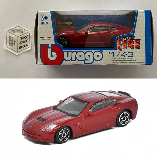 BBURAGO 1/43 - 2014 Chevy Corvette C7 Stingray (Red - Street Fire - Boxed) E28g