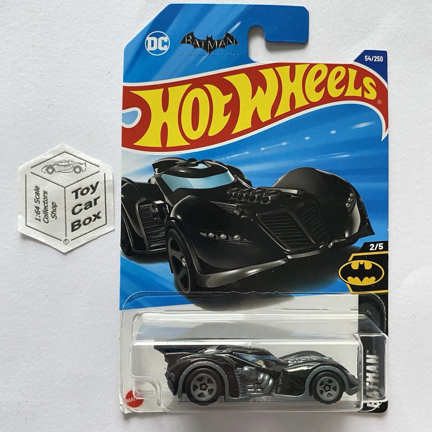 2025 HOT WHEELS #54 - Arkham Asylum Batmobile (Black #2 Batman- Long Card) A44